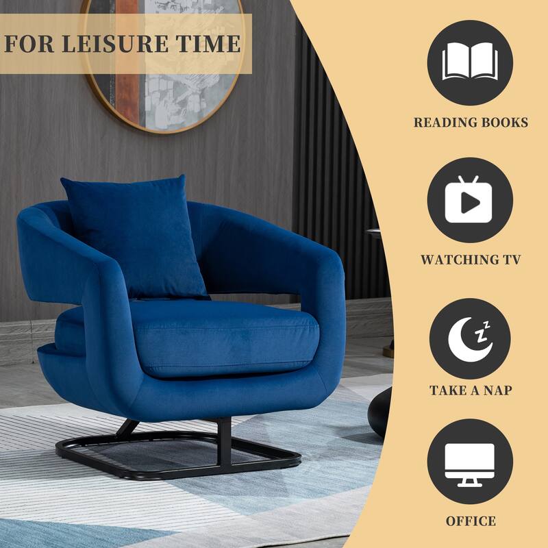 Upholstered Tufted Living Room Chair Textured Linen Fabric Accent Chair with Metal Stand