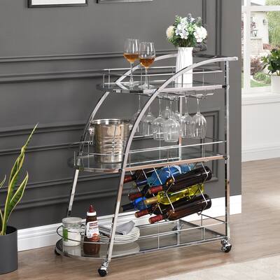 3-Tier Metal Bar Cart, Serving Cart with Wheels, Wine Storage - 3 Tier