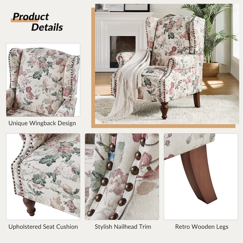 Gott Traditional Wingback Armchair with Solid Wood Legs by HULALA HOME