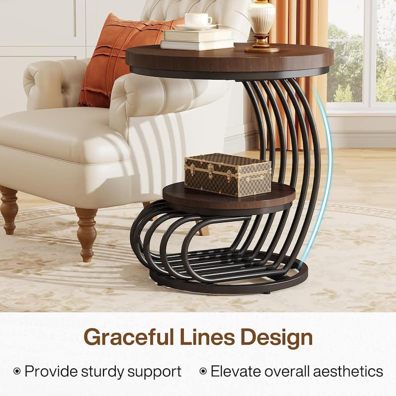 2 Tiers Round End Table with Storage Shelf