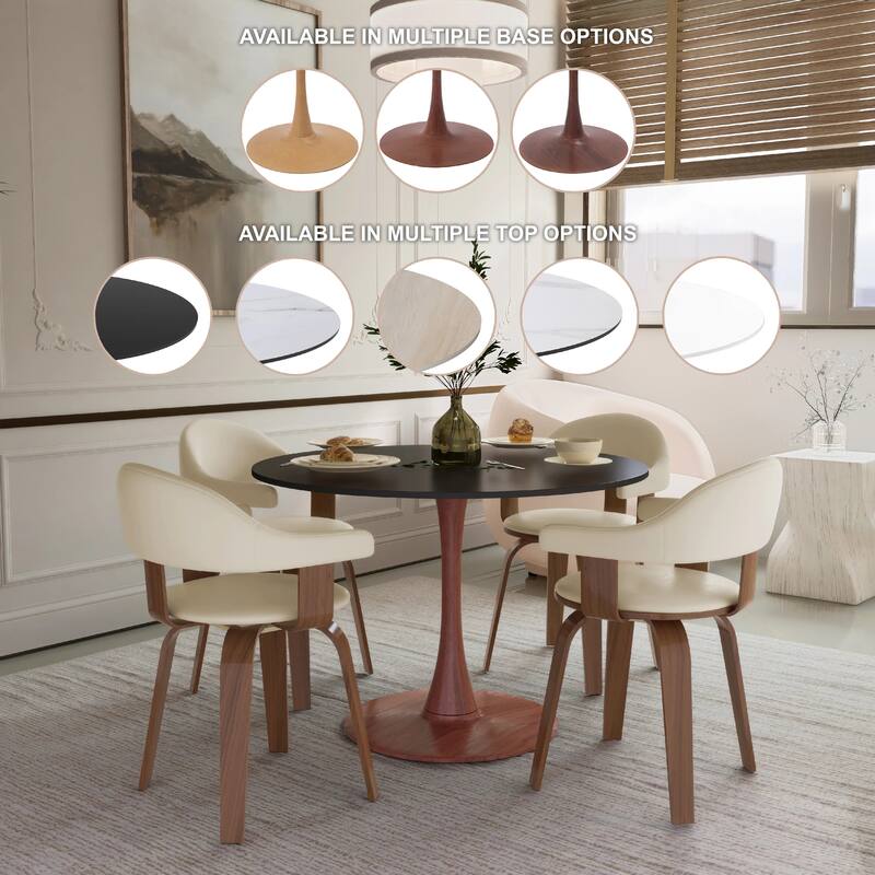 Bristol 40" Round Dining Table with MDF Top and Cherry Steel Pedestal Base for Modern Kitchen and Dining Room