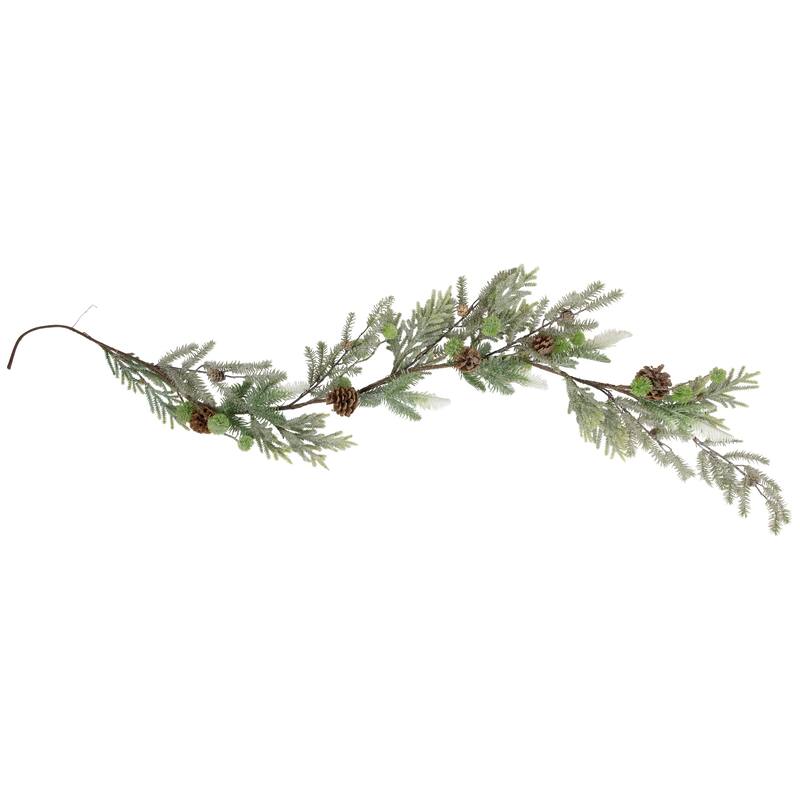 5'x8" Artificial Christmas Garl with Frosted Foliage Pine Cones, Unlit