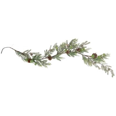 5'x8" Artificial Christmas Garl with Frosted Foliage Pine Cones, Unlit