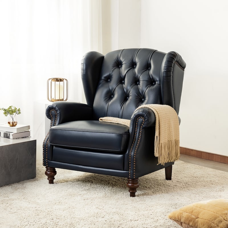 Alex Classic Leather Armchair with Nailhead Trim by HULALA HOME - NAVY