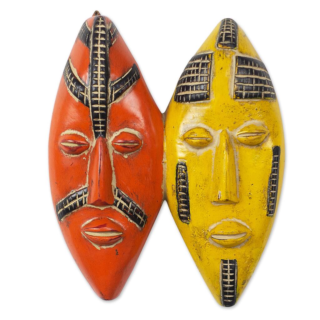 Novica Handmade Colorful Couple African Wood Mask