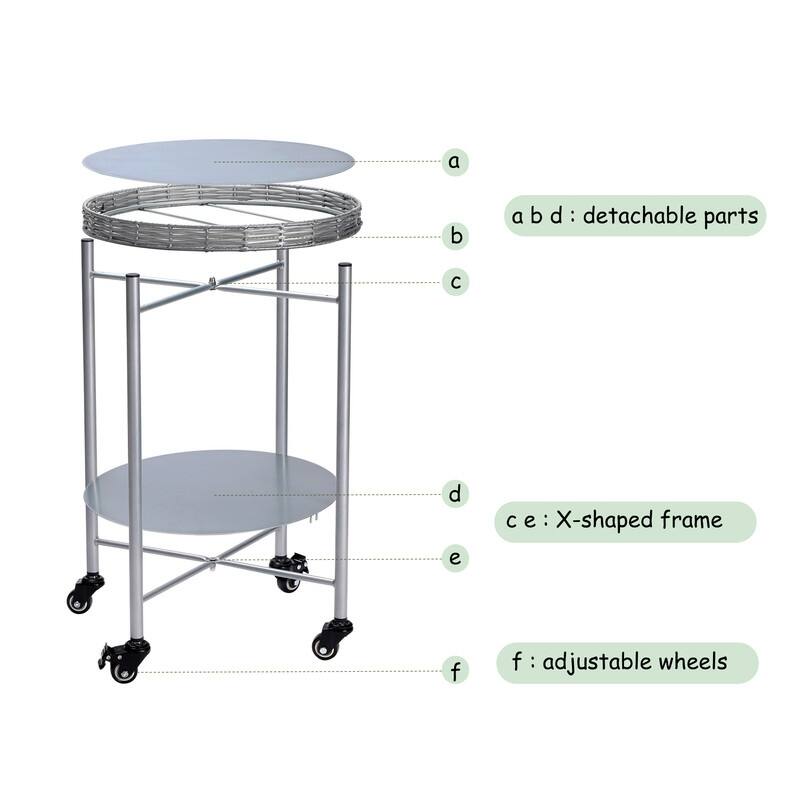 Silver Gray Rolling Coffee Table - 2-Tier Mobile Side Table with Wheels for Living Room, Bedroom & Small Spaces