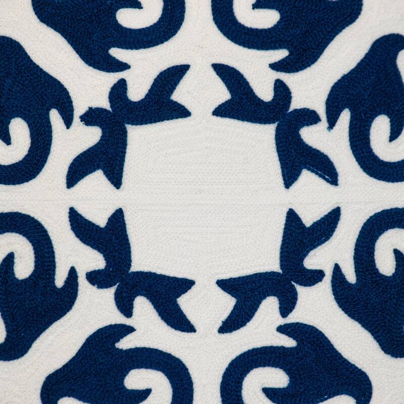 HomeRoots 18" X 18" Blue 100% Cotton Geometric Zippered Pillow