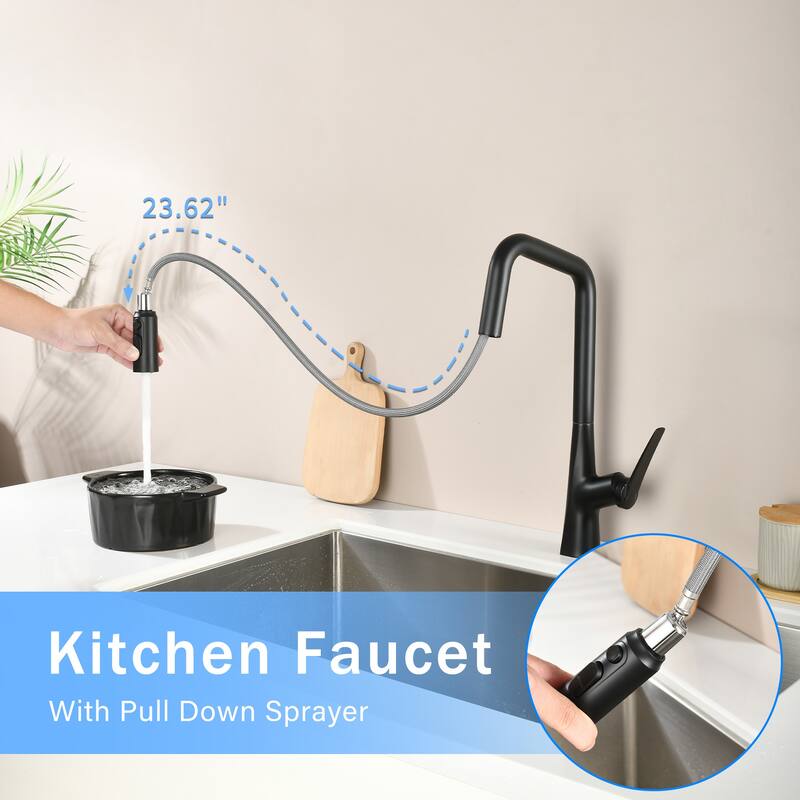 Professional Kitchen Faucet - 3 Function 360 Sprayer, One Touch Switching & Fast Connect​