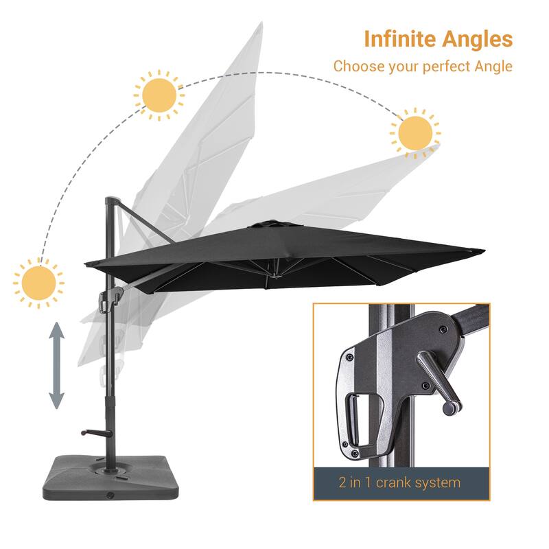 LIVOOSUN 11.5x9FT Aluminum Cantilever Patio Umbrella Solution-Dyed Fabric w/Base