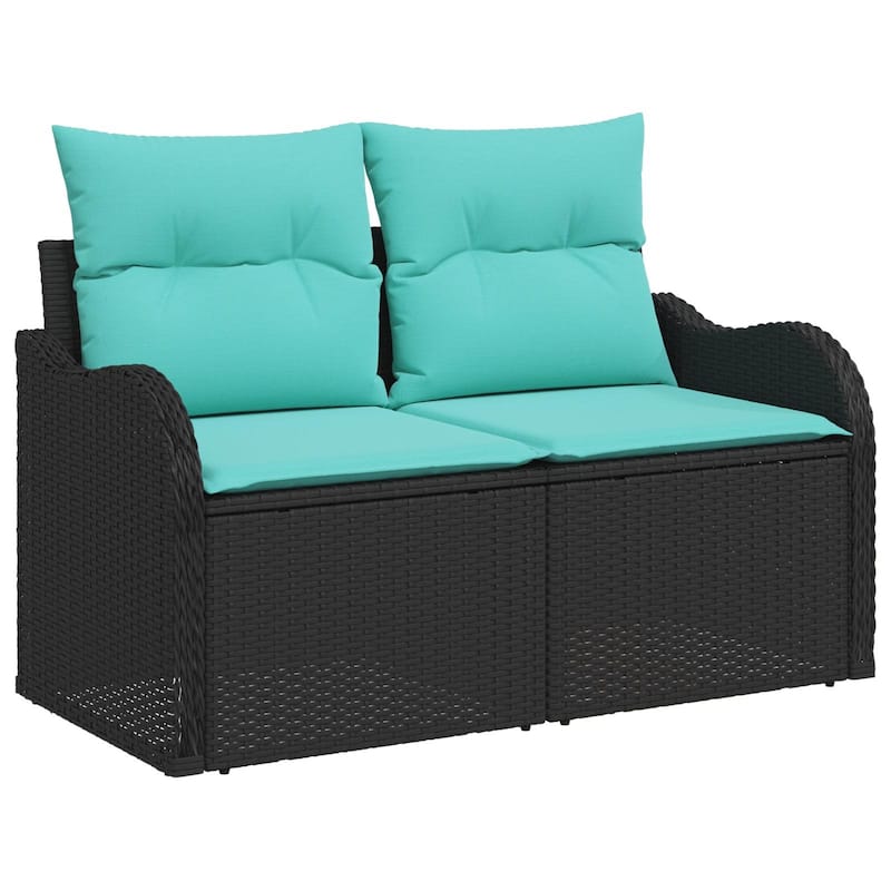 vidaXL 8/9 Patio Sofa Set with Cushions Black/Brown/Grey Poly Rattan - 113.2 x 69.9 x 27.2