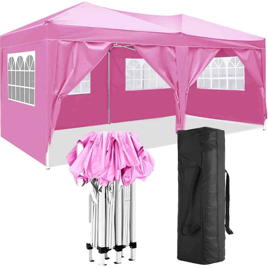 10 x 20 Folding Canopy with 6 Removable Sidewalls Outdoor Event Shelter Gazebo Portable Tents for Parties Beach Camping Wedding