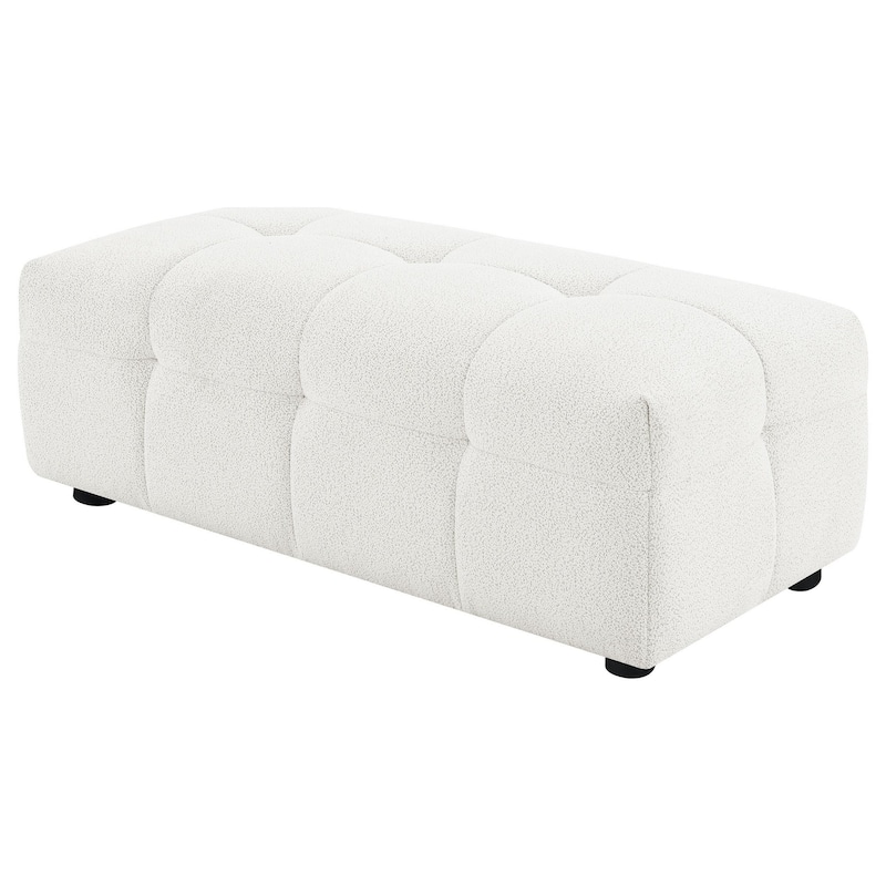 Lopo Ottoman, 46 Inch, Off White Fabric, Modern Geometric Grid Tufted