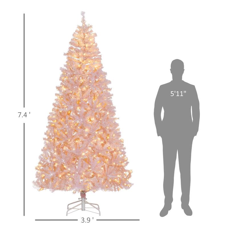 HOMCOM Pre-Lit Douglas Fir Tree - Warm White LED Lights, Realistic Branches, Pink