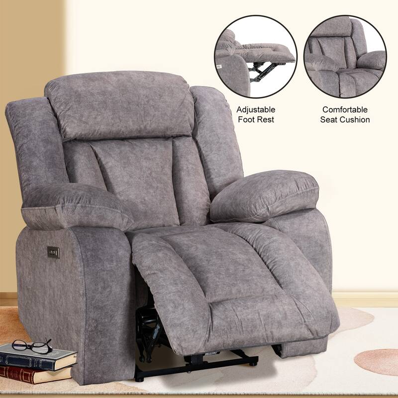 Technology Velvet Power Motion Recliner Chair with USB and Type-C