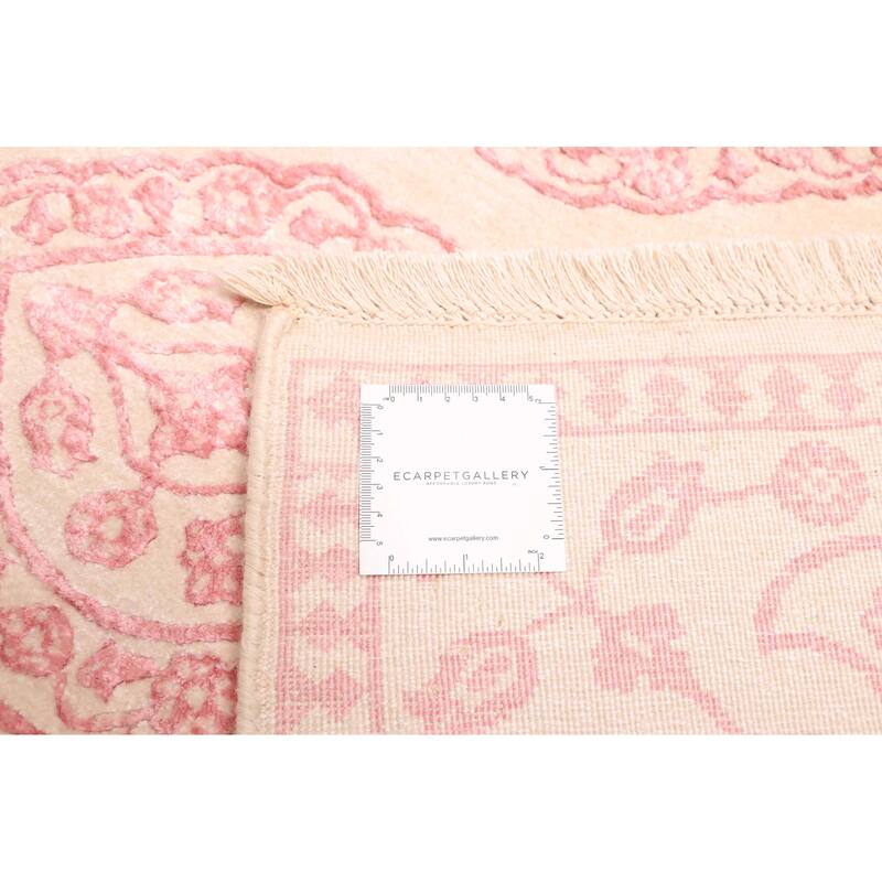 ECARPETGALLERY Hand-knotted Mirzapur Dark Pink, Ivory Silk, Wool Rug - 5'7 x 7'10