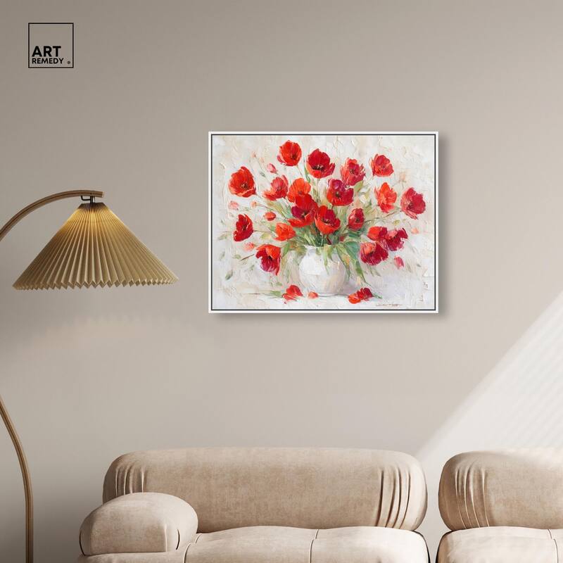 Red Blooms in a Vase Canvas by Art Remedy