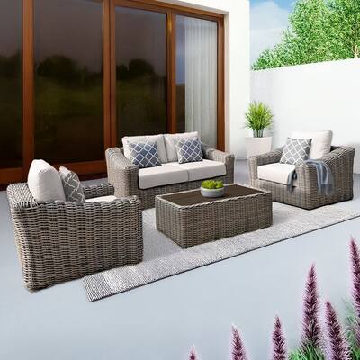 Kinger Home Hawaii 4-Piece Wicker Deep Seating Patio Set