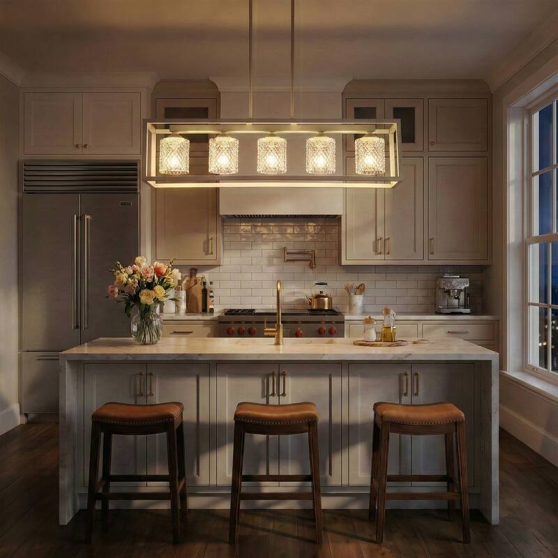 Modern Glam 5-light 37in Kitchen Island Lights Crystal Rectangle Chandelier