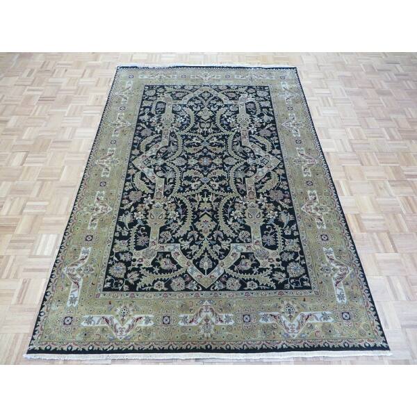 slide 1 of 12, Hand Knotted Black Hereke with Wool & Silk Oriental Rug (6' x 8'11") - 6' x 8'11"
