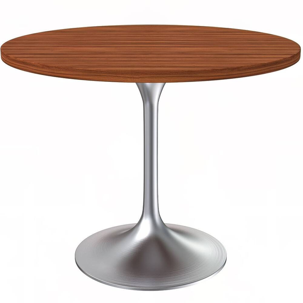 LeisureMod Verve 36" Round Dining Table with MDF Wood TableTop and Brushed Chrome Base for Kitchen & Dining Room