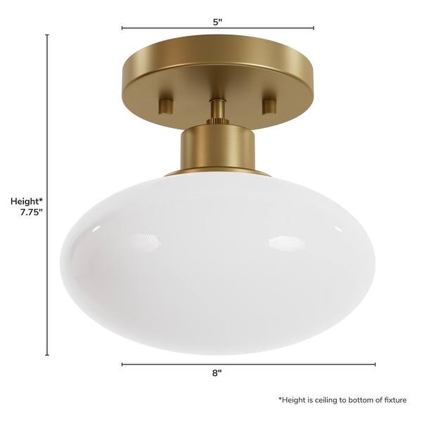 Hunter + Jasmine Roth Getty Luxe Gold Cased White Glass 1-Light Flush Mount Ceiling Light - Transitional, Modern