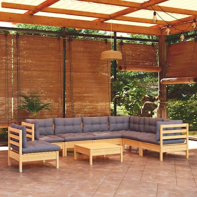 vidaXL Solid Pinewood Patio Lounge Set 8 Piece with Cushions Multi Colors - 25" x 25" x 24.6"
