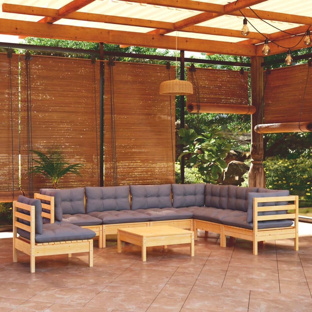 vidaXL Solid Pinewood Patio Lounge Set 8 Piece with Cushions Multi Colors - 25" x 25" x 24.6"
