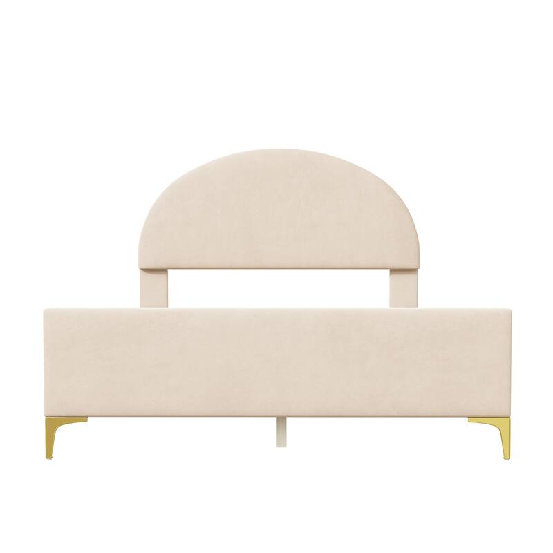 HomeRoots Beige Tufted Velvet Upholstered Queen Bed Frame