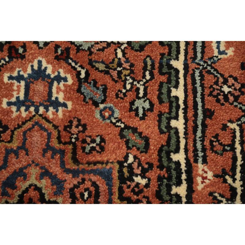 Hand Knotted Oriental 100% Wool Carpet Traditional Geometric Oranges & Rust Heriz (serapi) Runner Rug - 10' 1'' X 2' 7''