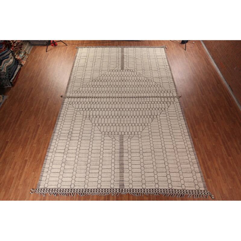 Geometric Ivory Moroccan Modern Large Area Rug Handmade Wool Carpet - 11'11"x 18'6"
