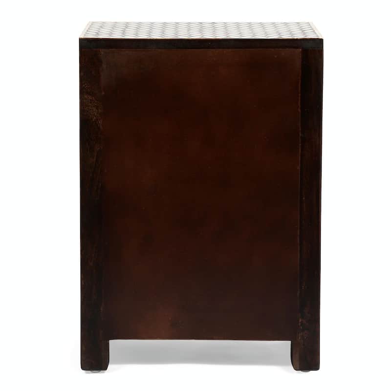 Boho Bone Inlay Nightstand - 3 Drawer Mango Wood, Handcrafted