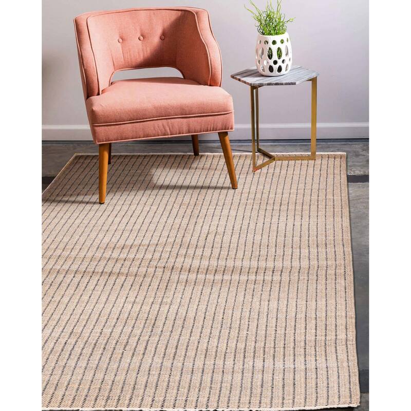 ECARPETGALLERY Hand-knotted Silk Shadow Tan Wool Rug - 6'1 x 9'3