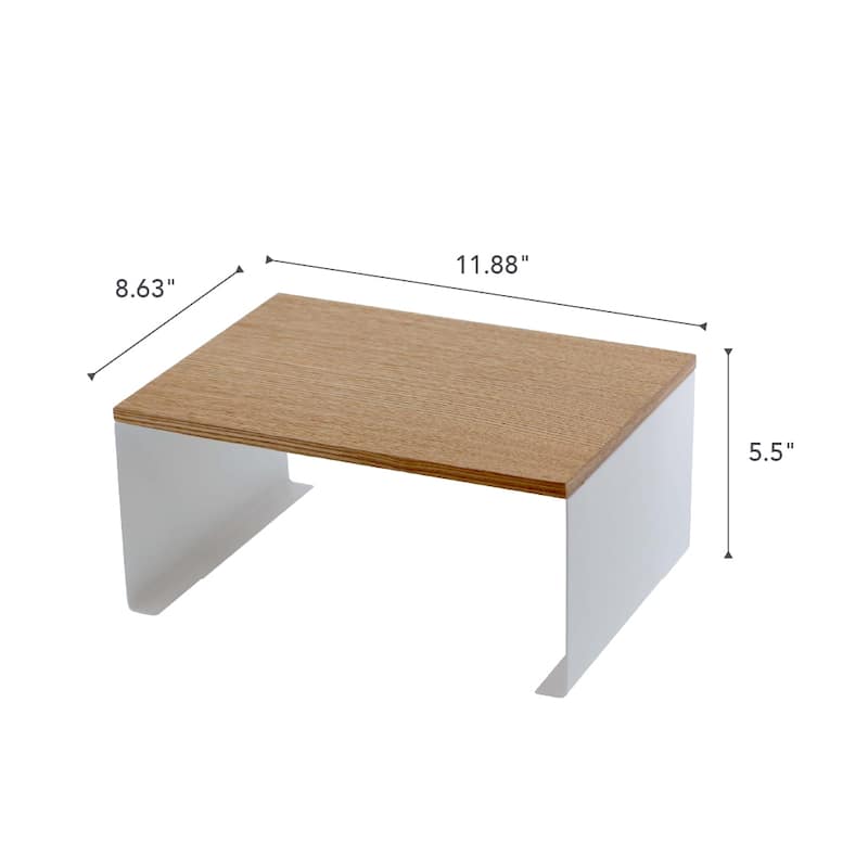Yamazaki Home Stackable Countertop Shelf - Two Sizes, Steel and Wood, Large, Stack up to two, Holds 11 lbs
