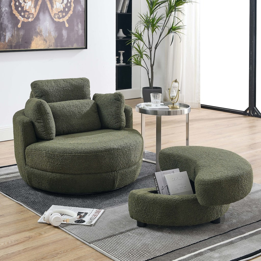 Modern Accent Round Loveseat Circle Swivel Barrel Chairs for Bedroom Cuddle Sofa Chair Lounger Armchair, 4 Pillows