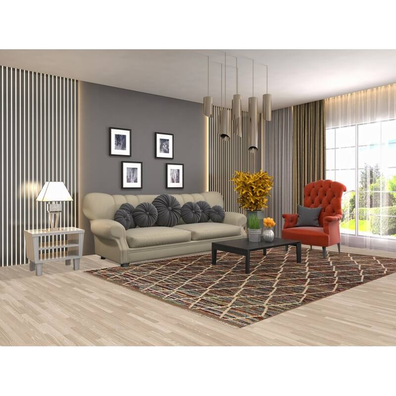 Hand Knotted Oriental 100% Wool Carpet Tribal Trellis Multi-Colored Moroccan Area Rug - 9' 10'' X 6' 5''