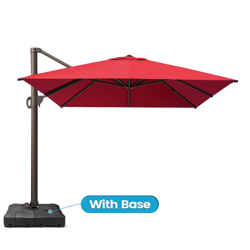 10 x 13 FT Outdoor Shade Canopy Patio Cantilever Offset Umbrella with Base - Red - Base with 4 wheels