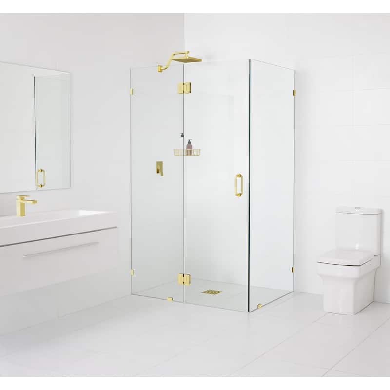 Glass Warehouse 78" x 48" x 48" Frameless 90 Degree Shower Enclosure - Glass Hinge - Polished Brass