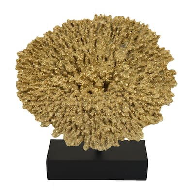 Gito Coral Sculpture Accent Decor, Black Base and Gold Resin 10 Inch
