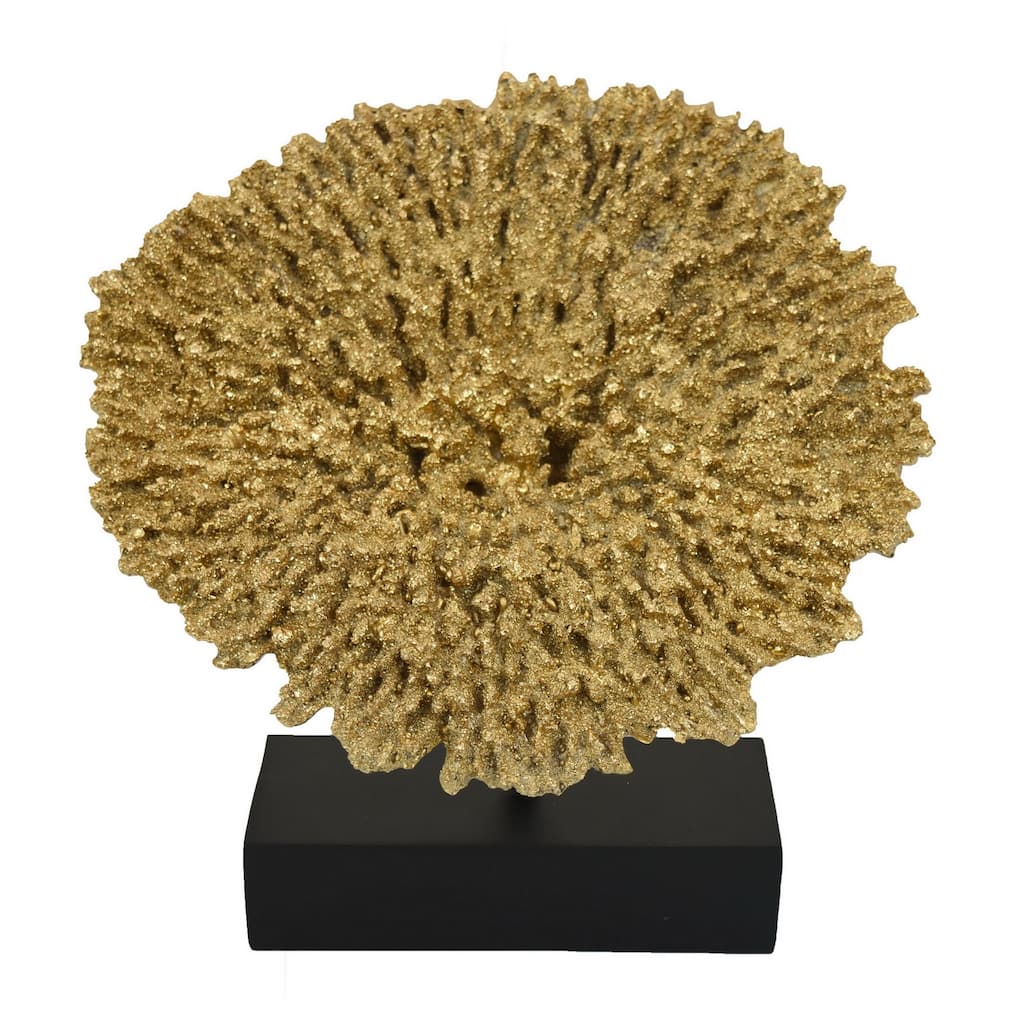 Gito Coral Sculpture Accent Decor, Black Base and Gold Resin 10 Inch