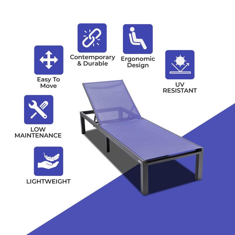 Marlin (Set of 2) Modern All-Weather Patio Chaise Lounge Chair with Powder-Coated Aluminum and 4-Position Adjustable Recliner