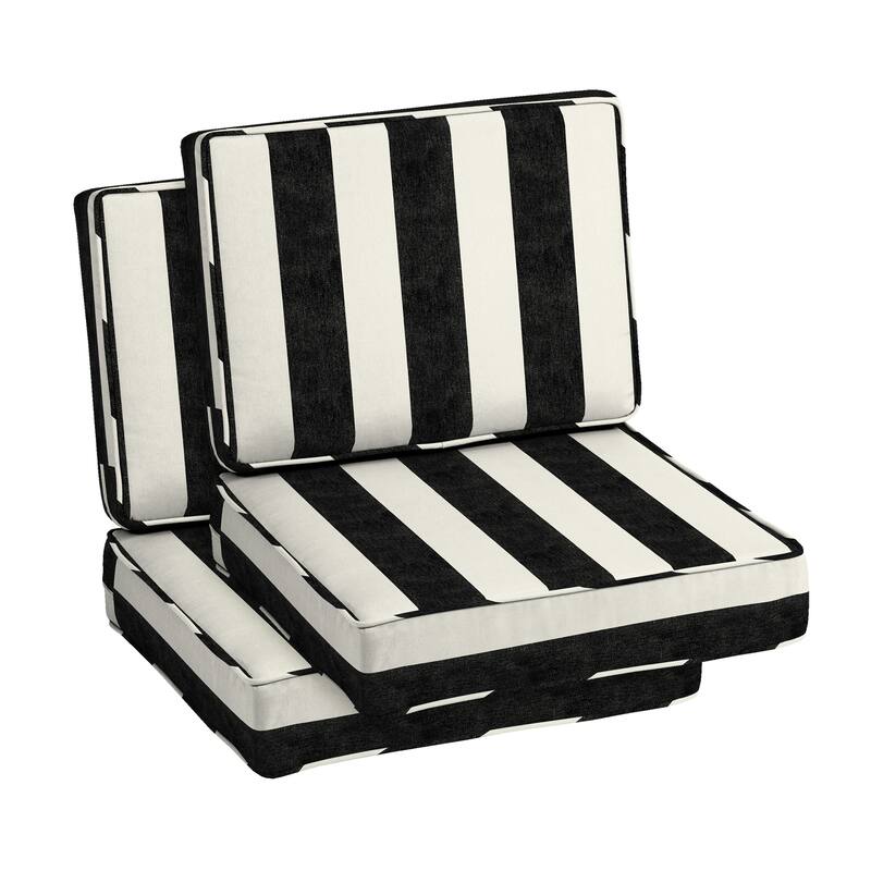 Arden Selections ProFoam Acrylic Deep Seat Cushion Set - 2 Count - Onyx Black Cabana Stripe