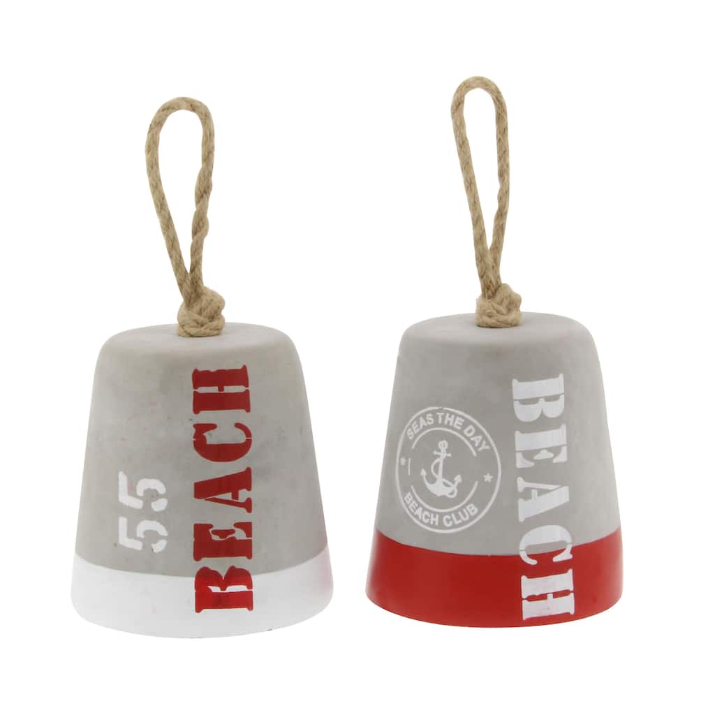 Cement Stone Buoy Door Stopper Decorative Sculpture with Rope Accents - Set of 2 Gray - Roche River Decor
