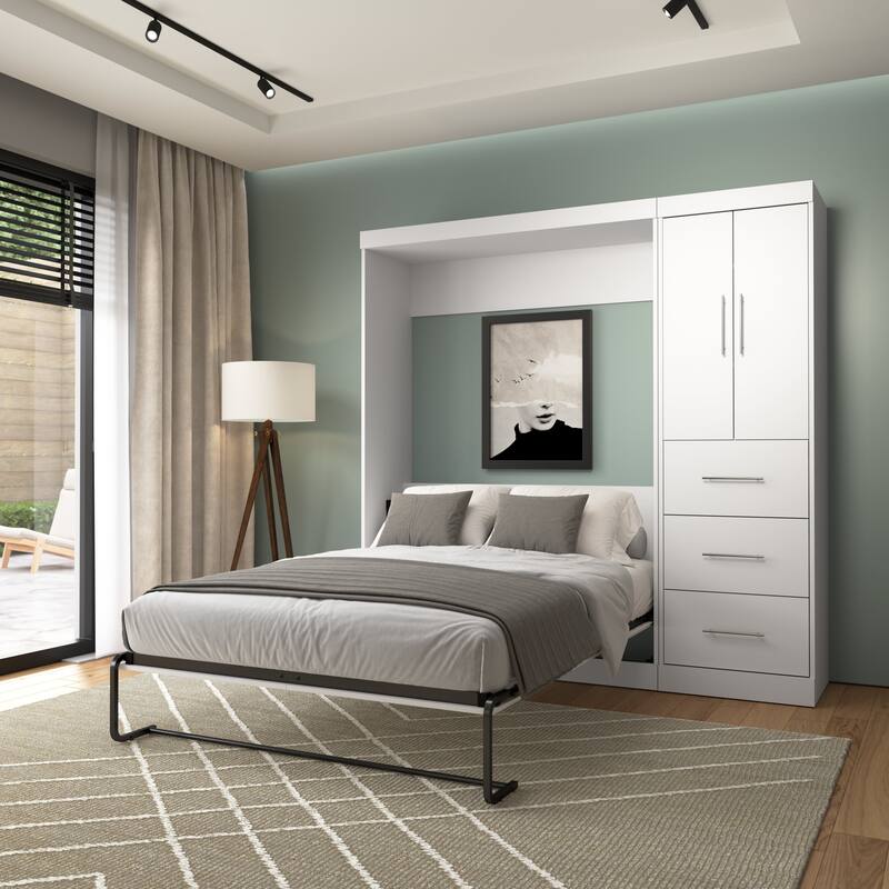 Nebula Full Murphy Bed with Wardrobe (84W) by Bestar - White