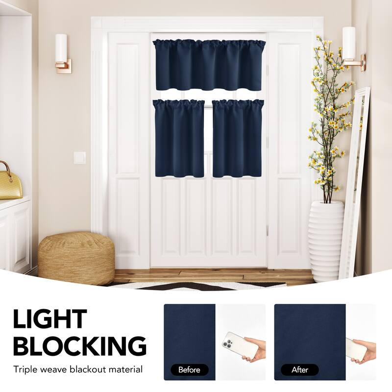 Rod Pocket Kitchen Curtain Valance and Tiers Set