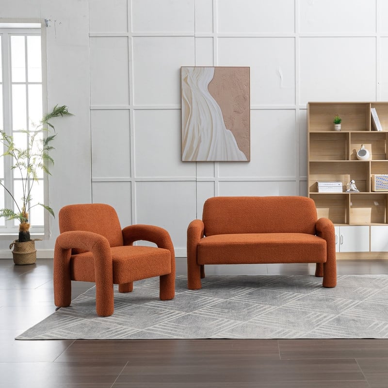 SEYNAR Mid-Century Modern Boucle 51'' Solid Wood Curved Sofa Set of 2 with Accent chair