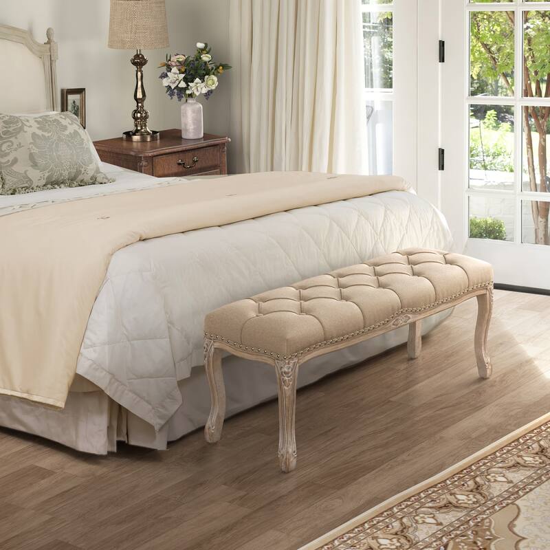 Retro Patterned Legs 45.2In.W Padded Bench - 45.2" W X 14.6" D X 18.3" H - Wheat color