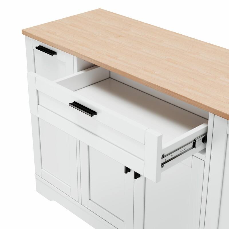 Multi-Functional Storage Sideboard & Extendable Dining Table with Adjustable Shelves, 3-Tier Pull-Out Rack