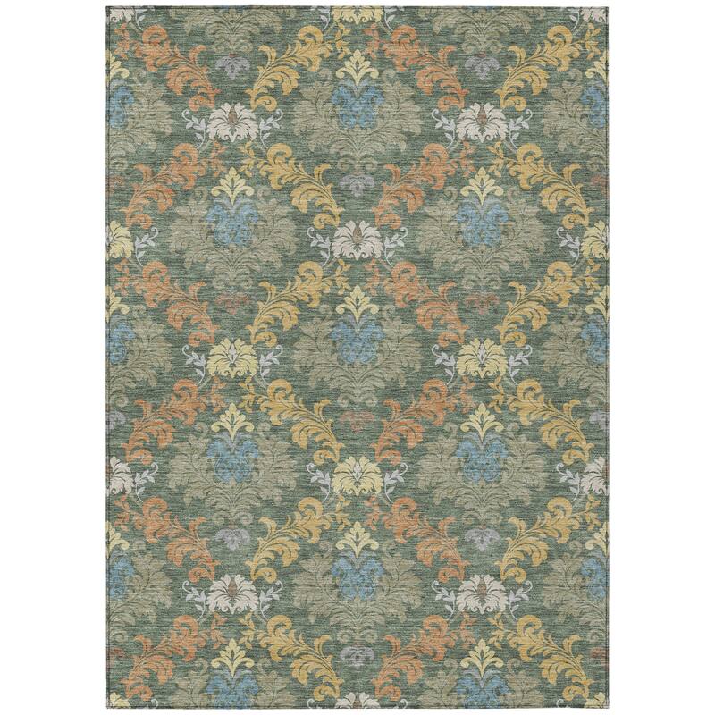 Machine Washable Indoor/ Outdoor Damask Patna Chantille Rug