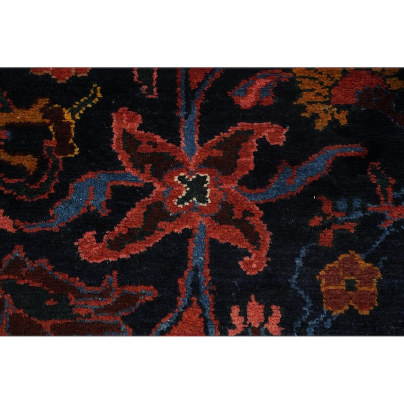 Hand Knotted Oriental 100% Wool Carpet Traditional Floral Navy Blue & Blues Bakhtiari Runner Rug - 13' 1'' X 3' 3''