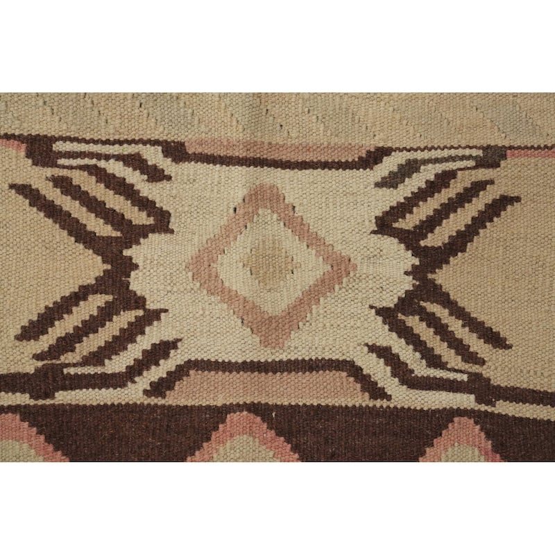 Hand Woven Oriental 100% Wool Carpet Southwestern Tribal Brown Kilim Area Rug - 11' 5'' X 9' 8''